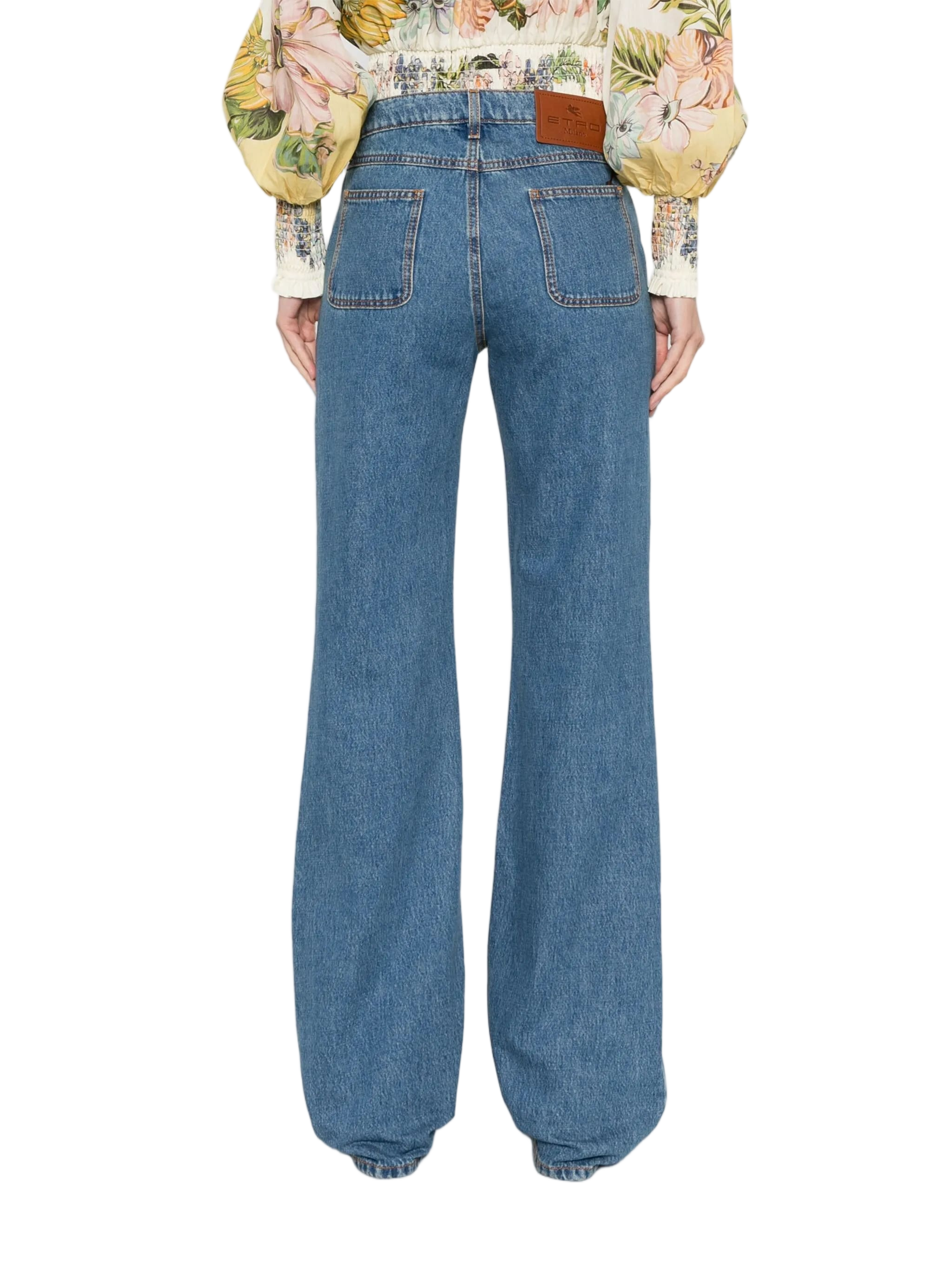 Wide-Leg Blue Denim Five-Pocket Jeans