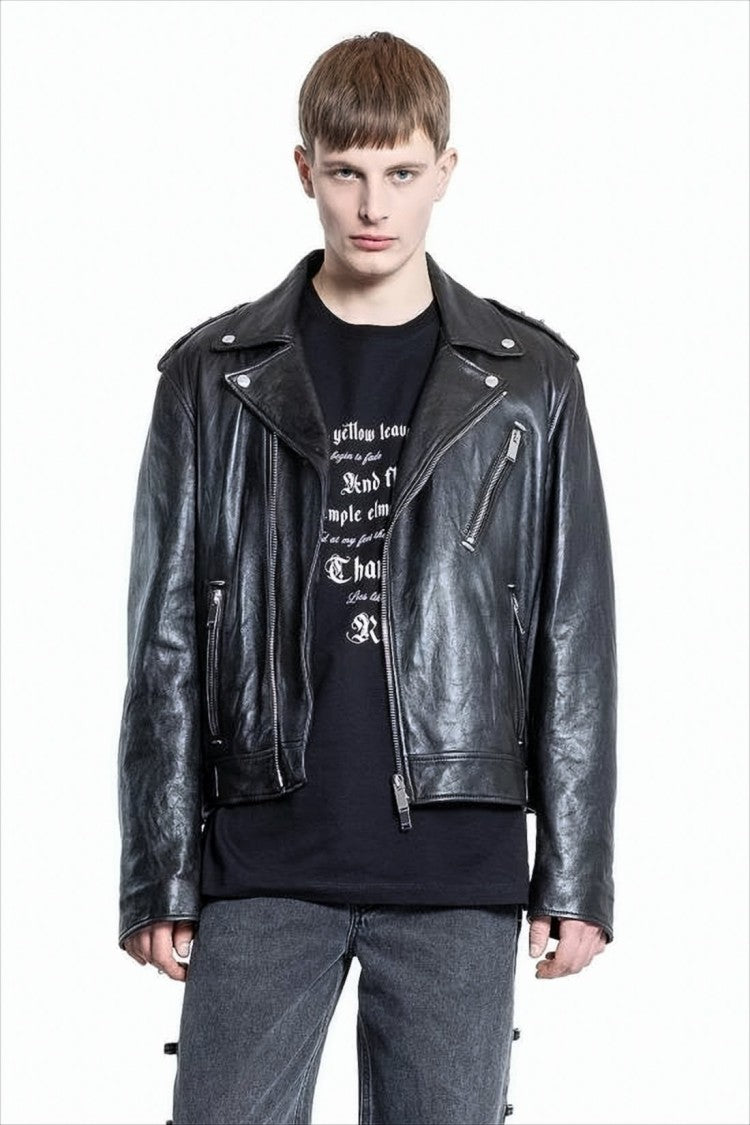 Black Short-Sleeve T-Shirt with Gothic Print
