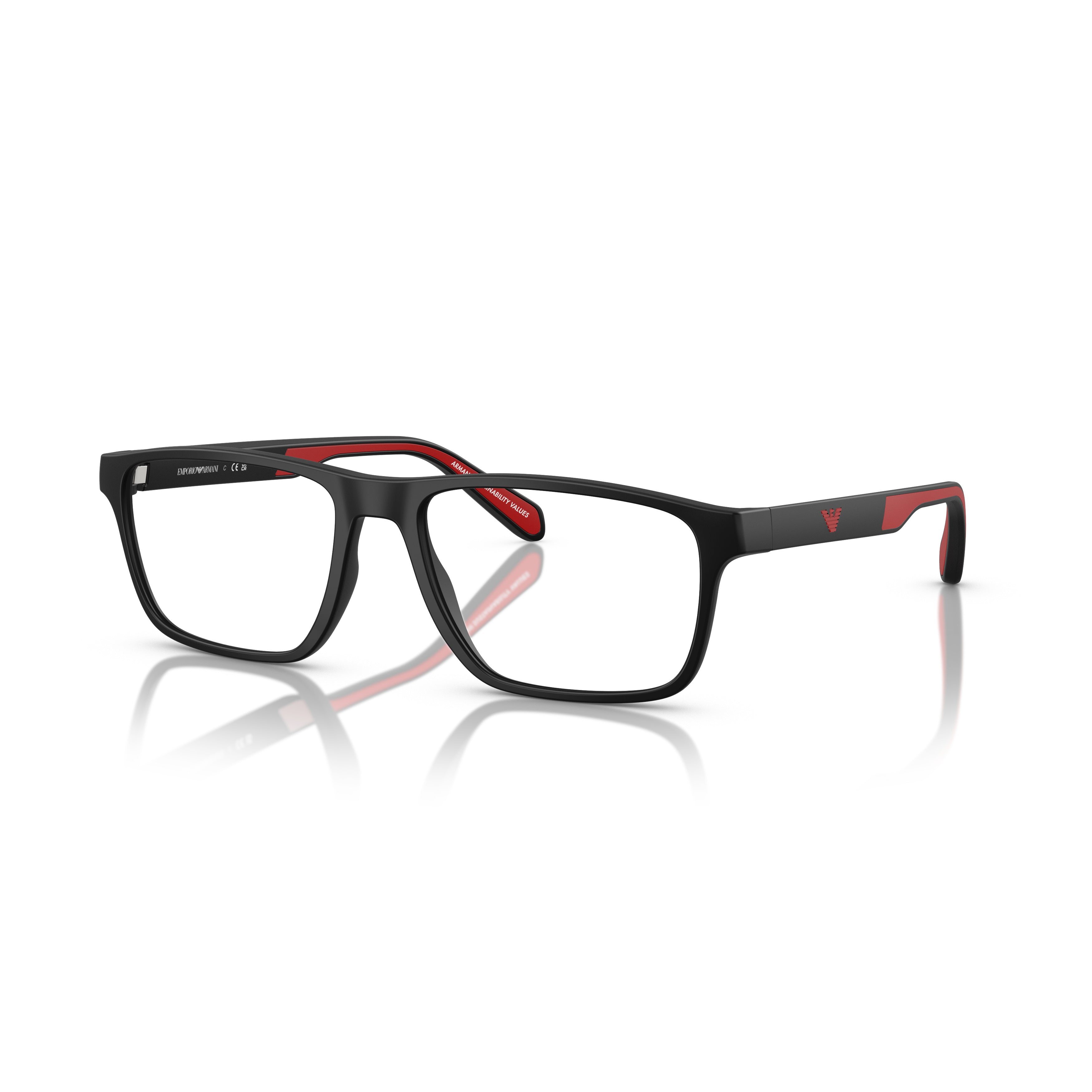 0ea3233 Rectangular Matte Black Eyeglass Frames with Red Accents