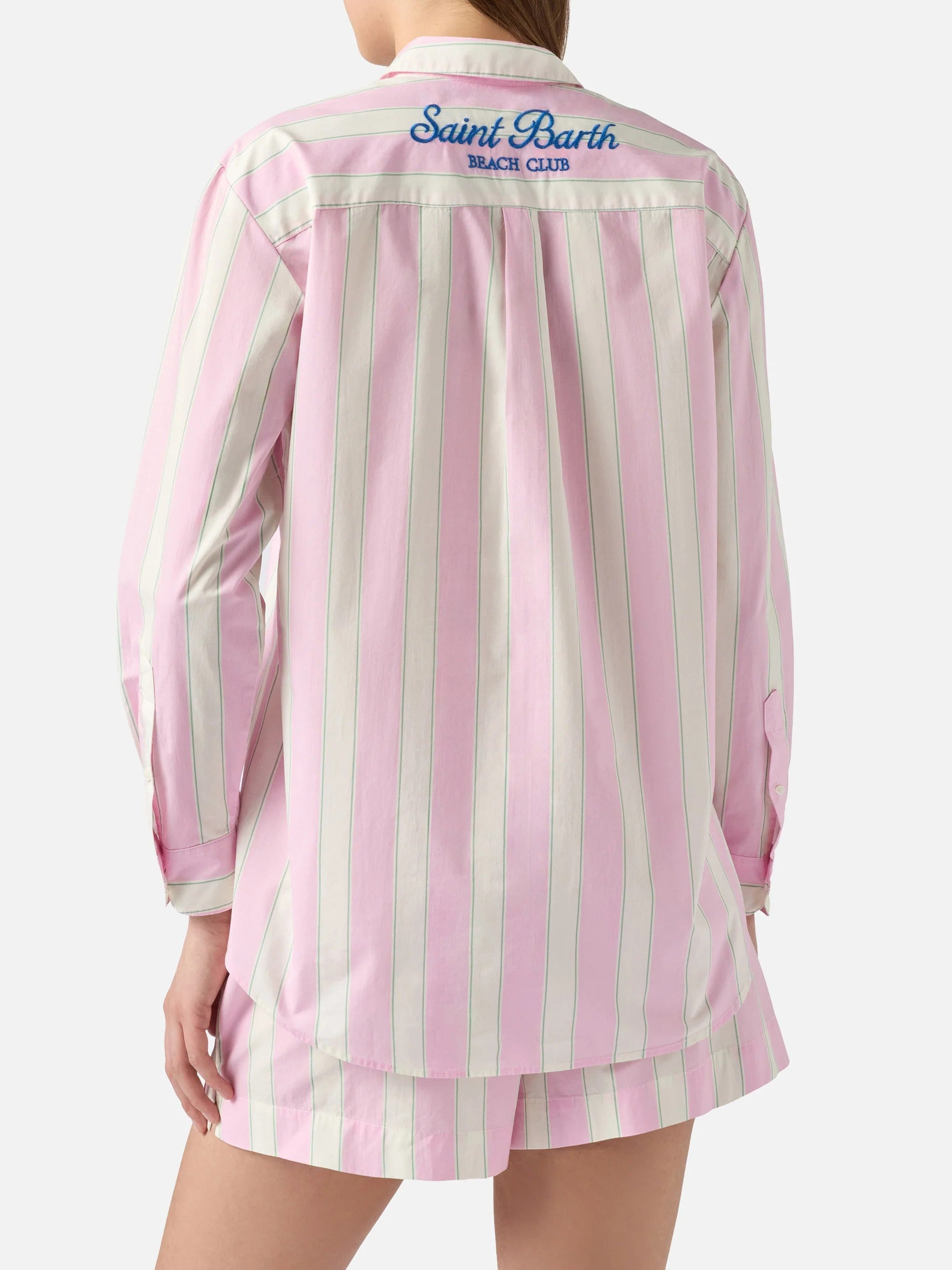 Vertical Striped Long-Sleeved Shirt with Embroidered Detail