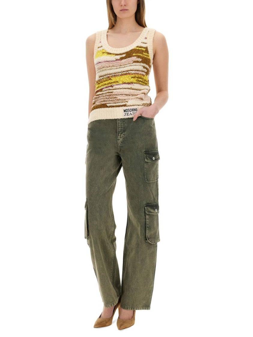 Textured Multicolor Knit Top With Artistic Stripes