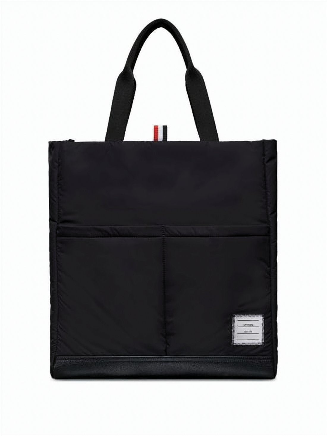 Black Polyester Tote Bag with Calf Leather Accents