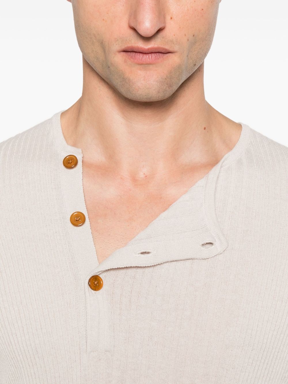 Button Placket Ribbed Sweater with Logo Detail