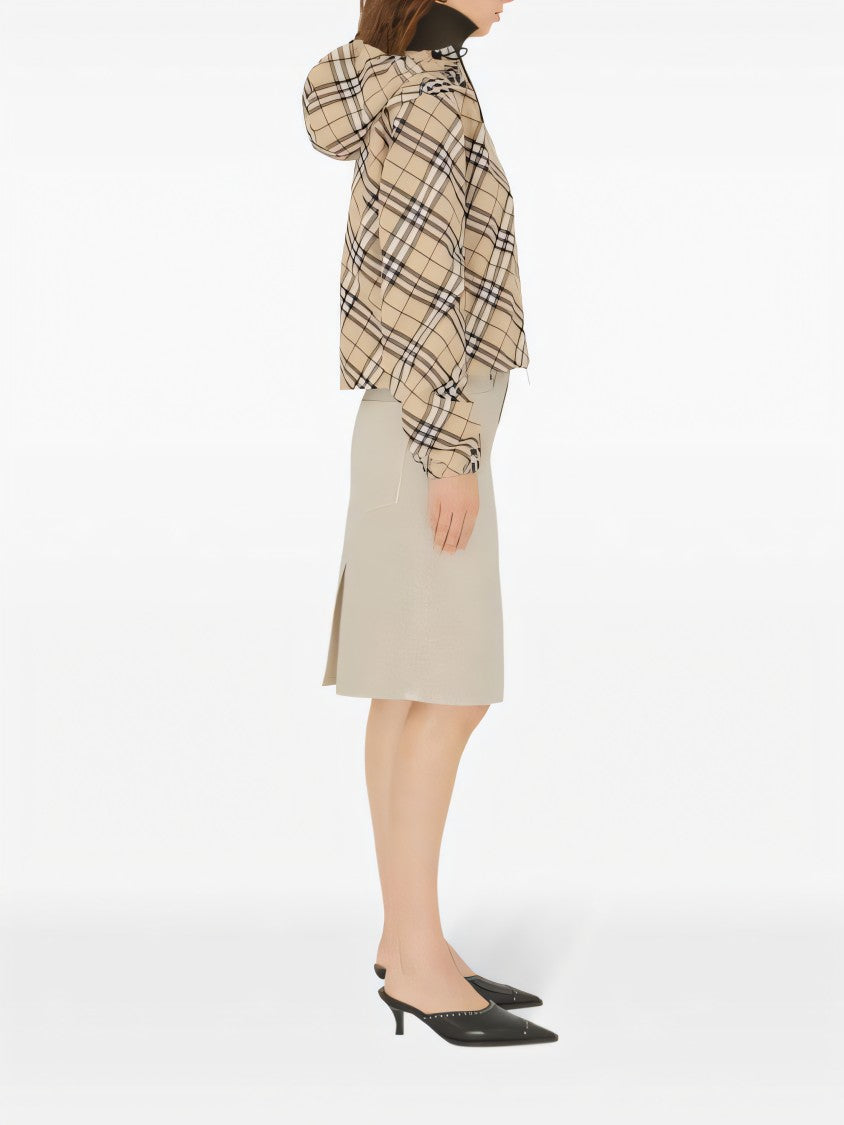 Cropped Hooded Jacket with Classic Plaid Pattern