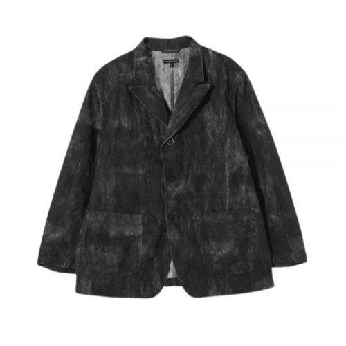 Textured Black Casual Jacket With Classic Collar And Relaxed Fit