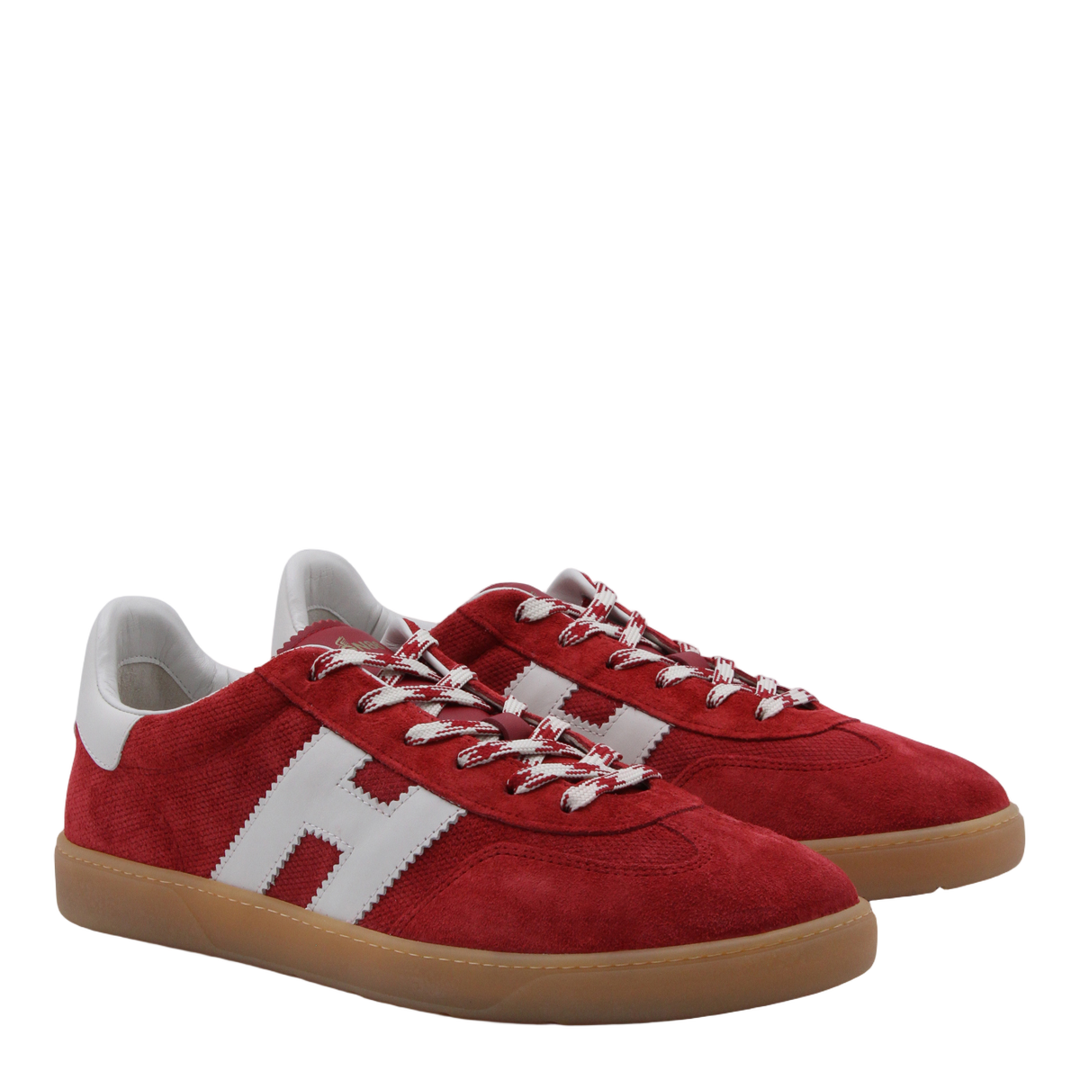 Red Suede Sneakers with Distinctive 'H' Logo