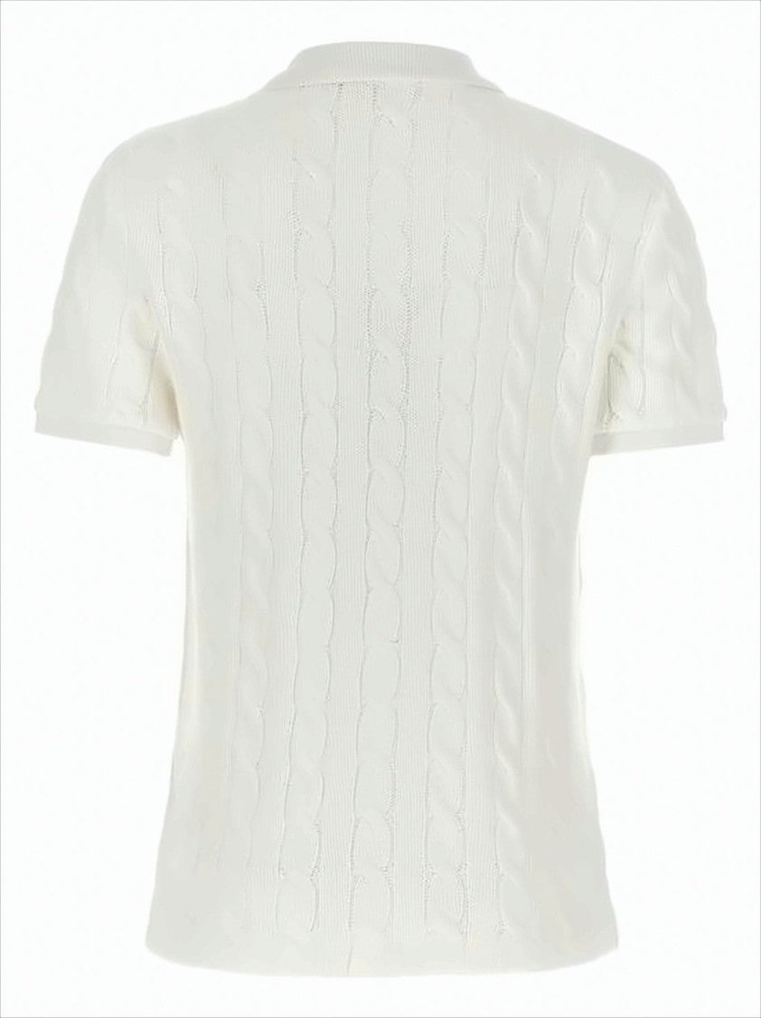 Cable Knit Polo Shirt with Classic Collar