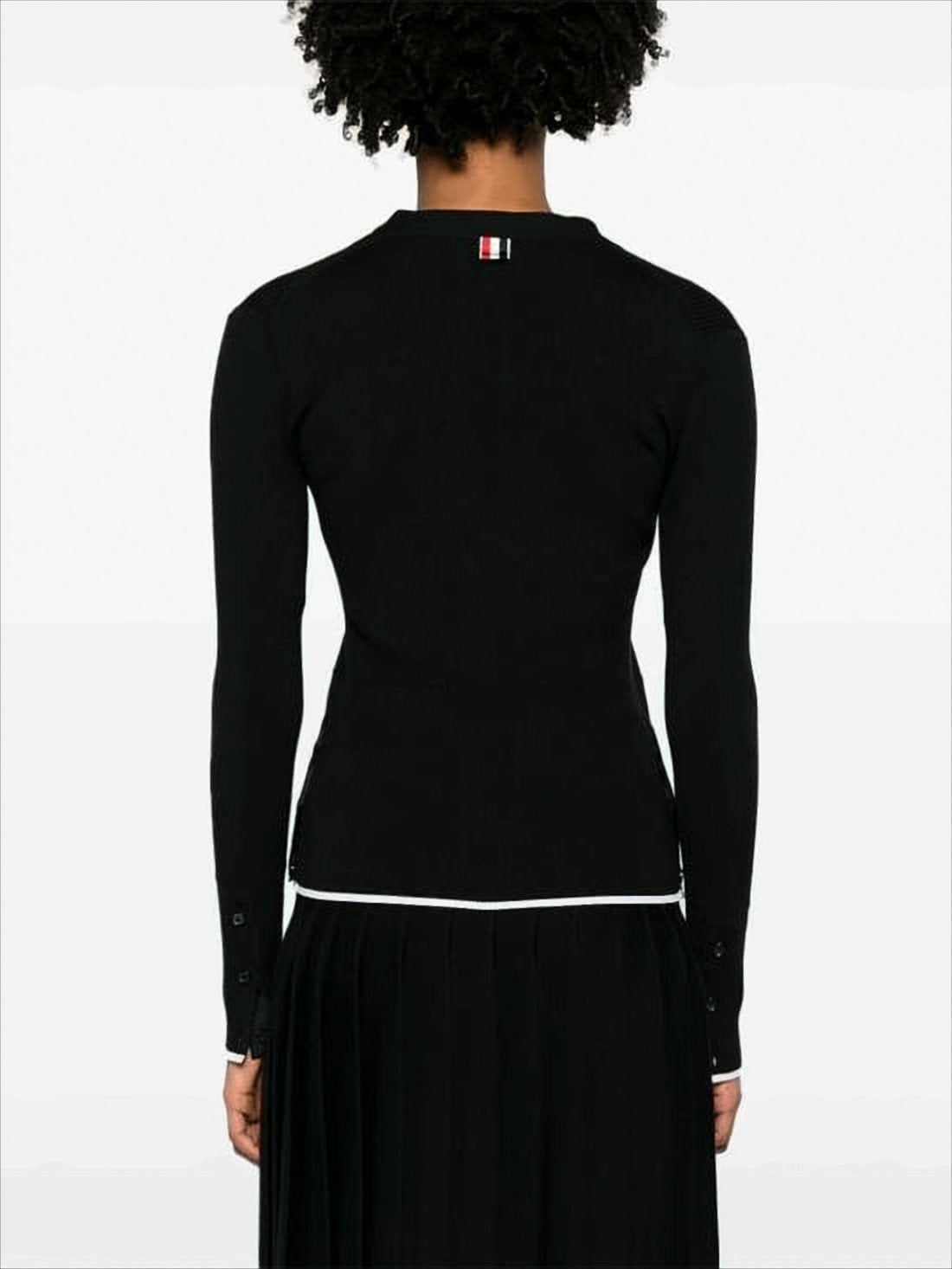 Fitted Black Wool-Silk Blend Cardigan