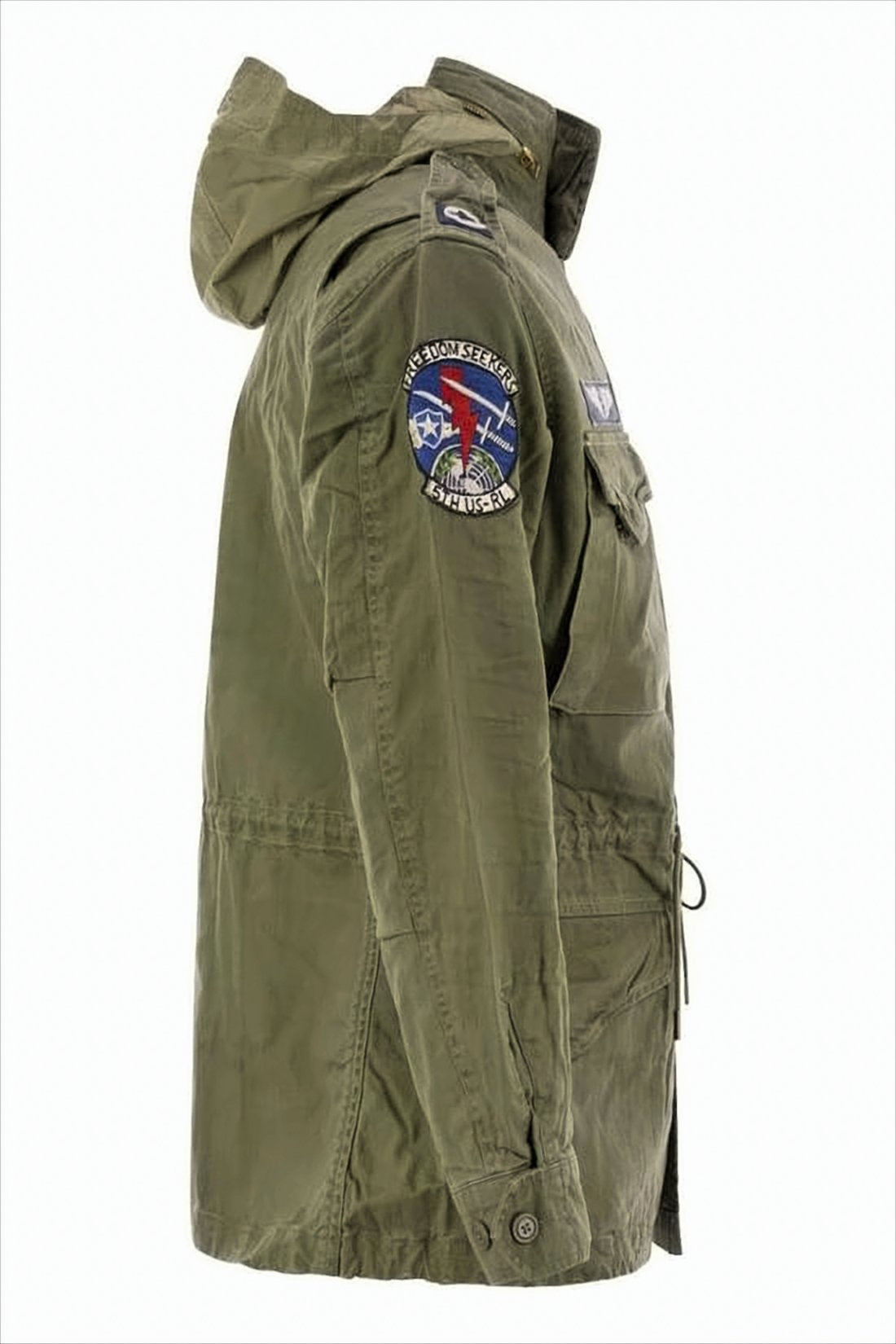 Military-Inspired Green Jacket With Adjustable Hood And Pockets