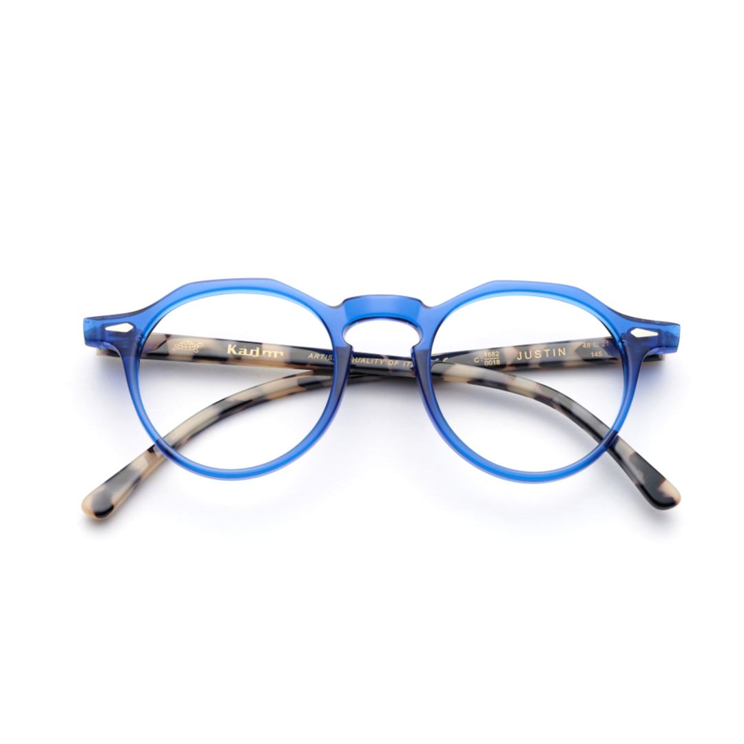 Justin Round Blue Translucent Eyeglasses with Tortoiseshell Temples