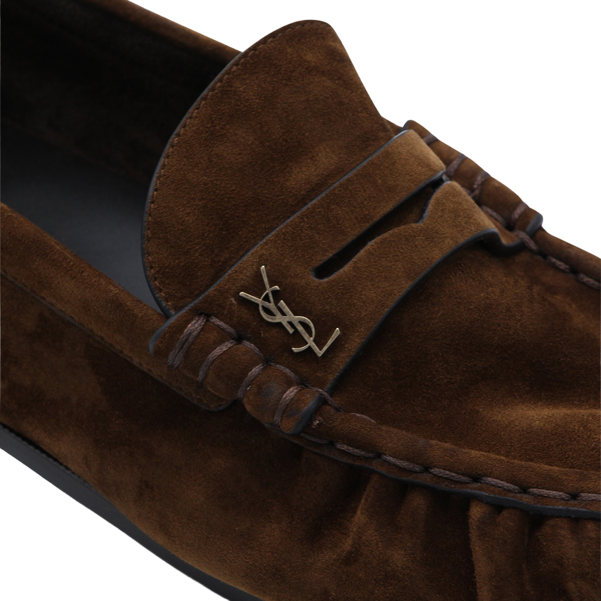 Rich Brown Suede Loafers With Moccasin Stitching