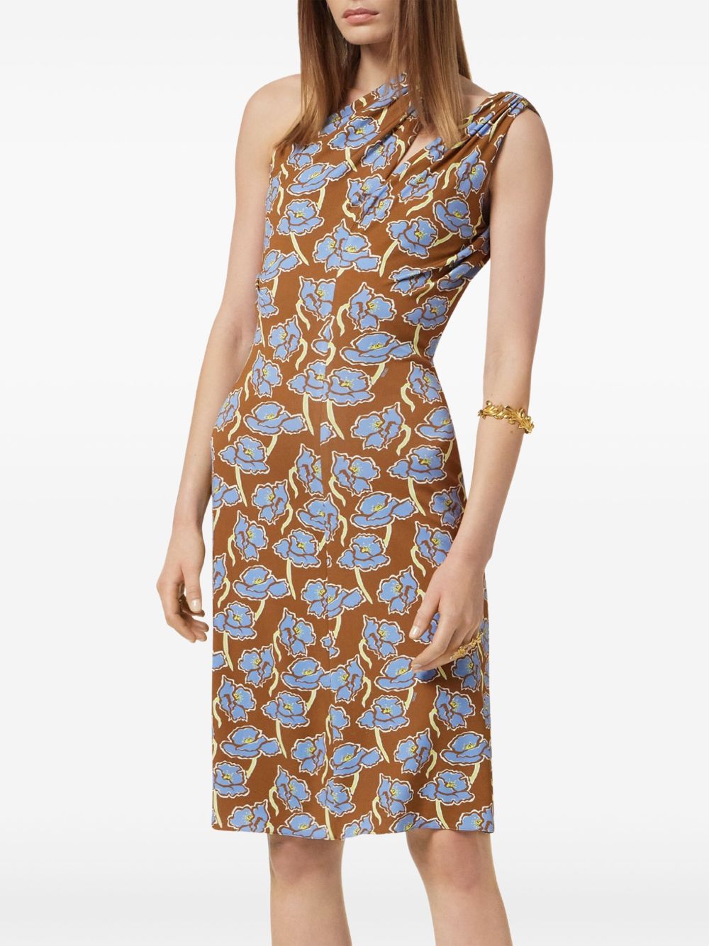 Sleeveless Brown Floral Print Mini Dress