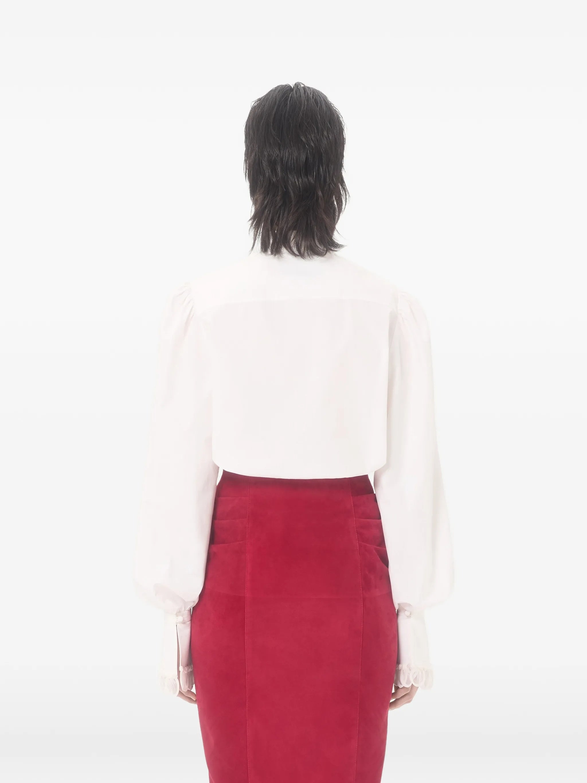 White Scalloped Embroidery Long-Sleeve Cotton Shirt