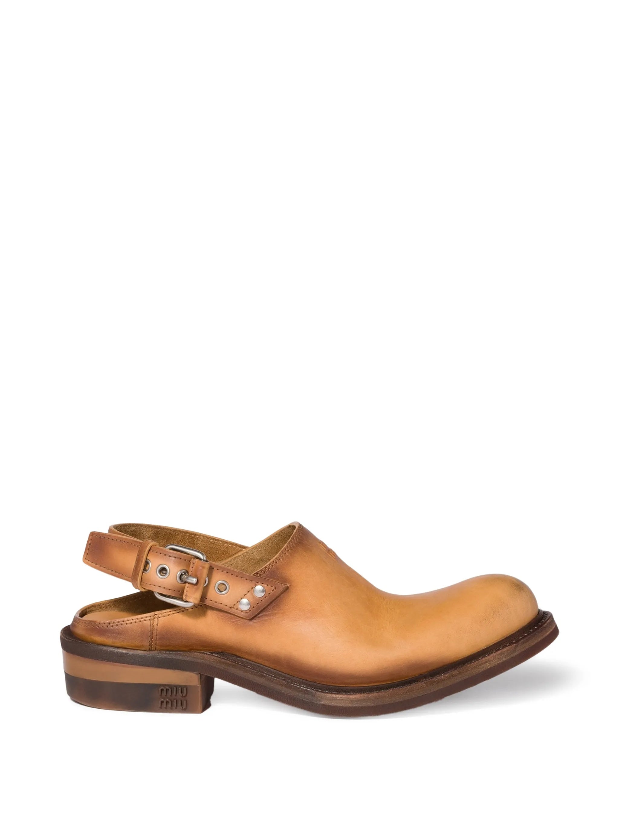 Tan Sabot Smooth Leather Buckle Shoes