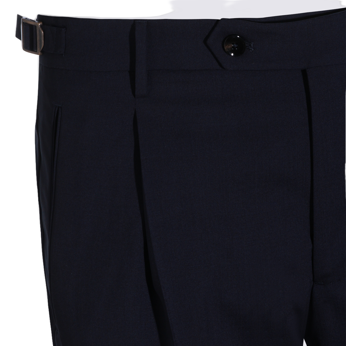Tailored Blue Trousers with Clean Front Pleat