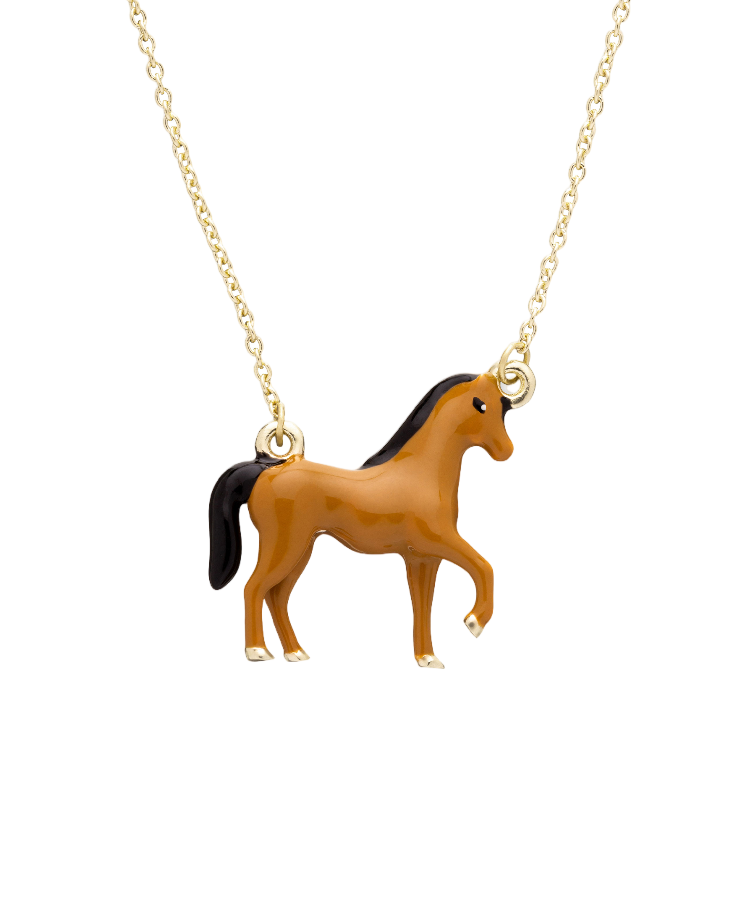 Brown Caballo Enamel Gold Horse Pendant Necklace