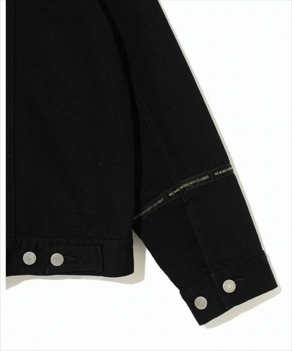 Boxy Fit Black Denim Jacket with Silver Accents