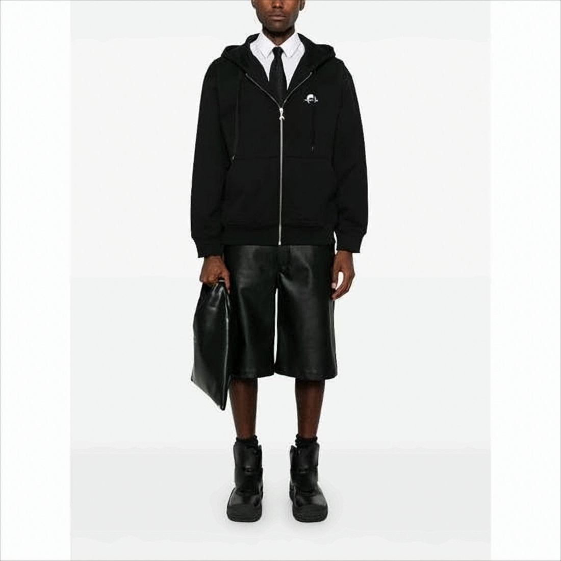 Relaxed Fit Black Zip-Up Hoodie With Drawstring Hood