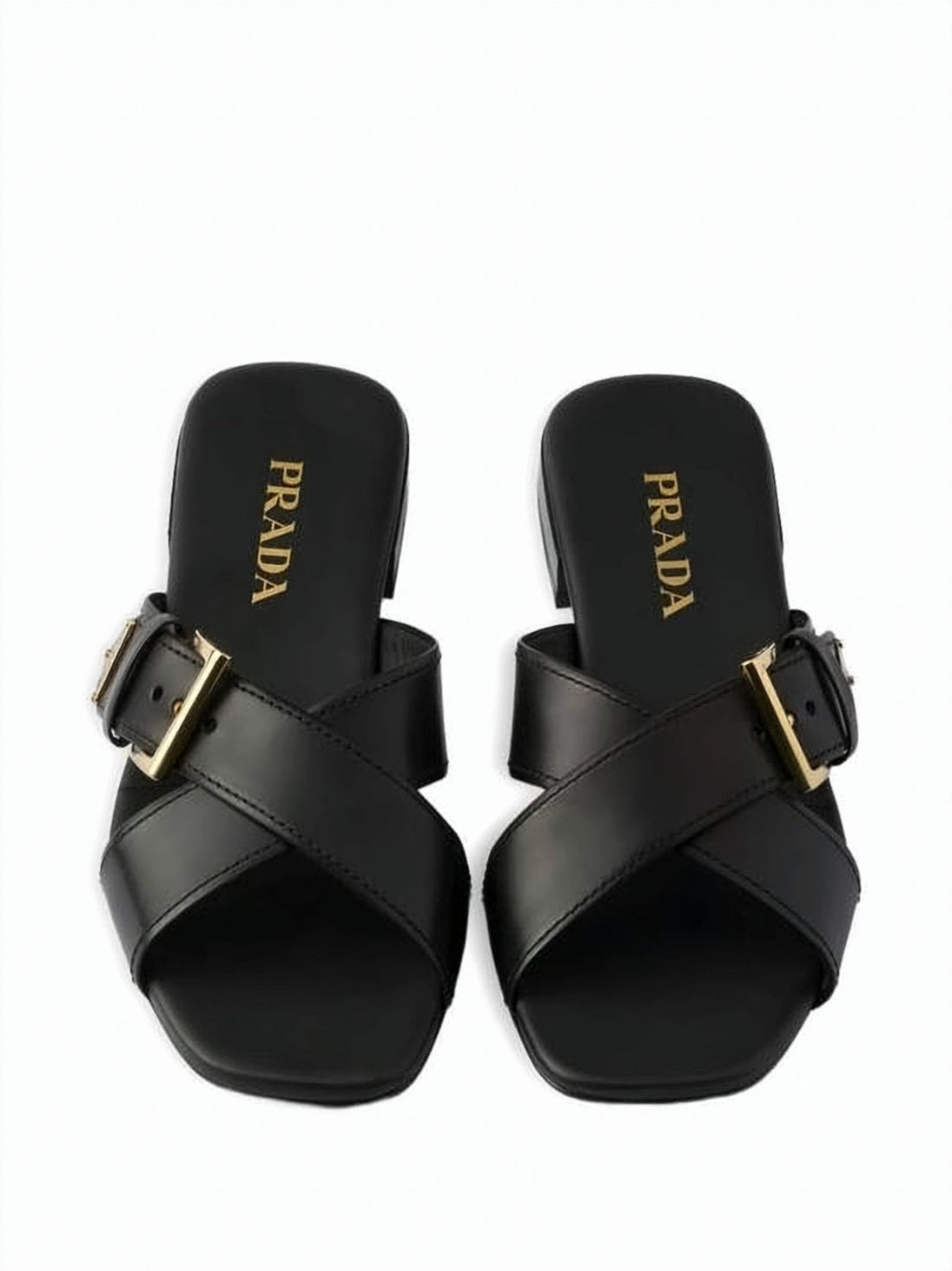 Calf Leather Flat Mule Sandal with Gold-tone Detailing