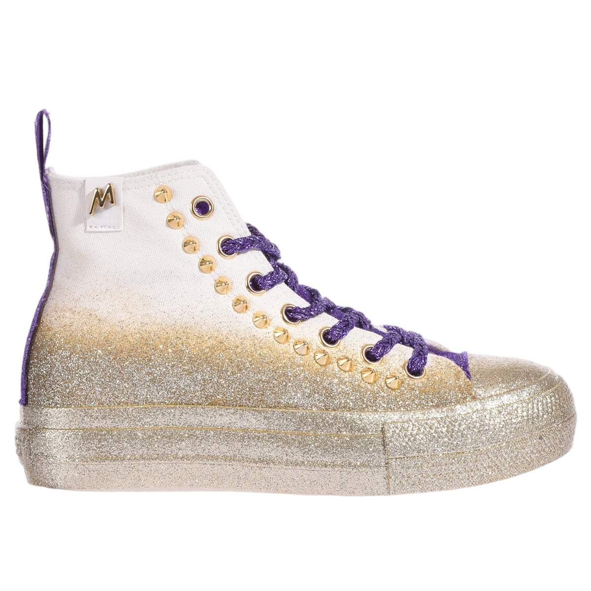 Handmade Golden Glitter High-Top Platform Sneakers