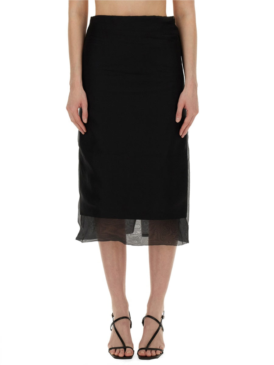 Silk Midi Skirt With Sheer Hem And Concealed Zipper