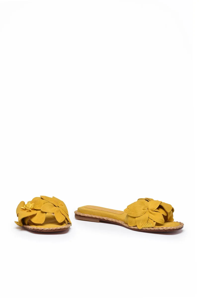 Suede Slide Sandals - Yellow