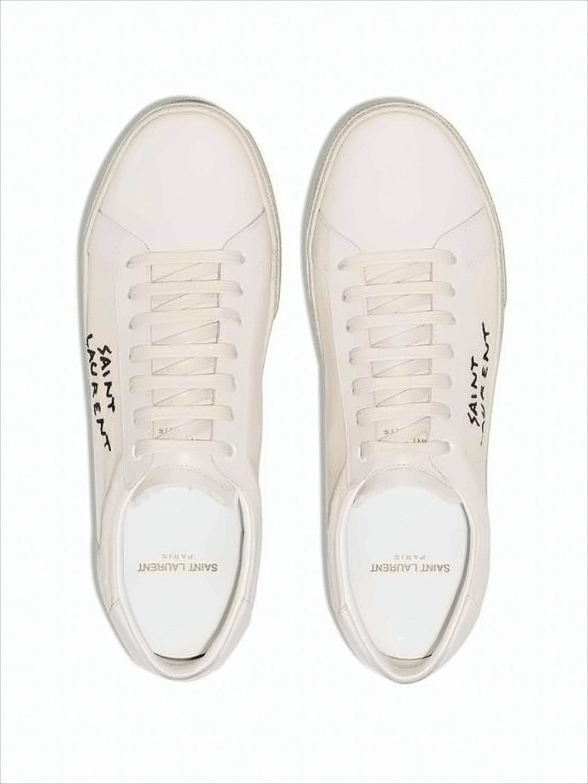 Canvas and Calfskin Low-Top Sneakers with Handwritten Logo