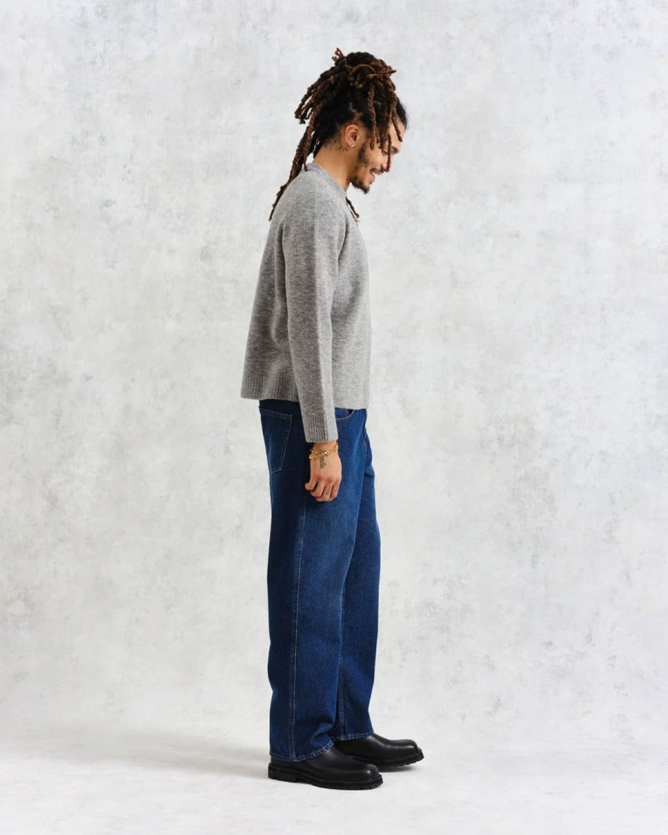 Soft Grey Marl Midweight Knit Crewneck Sweater