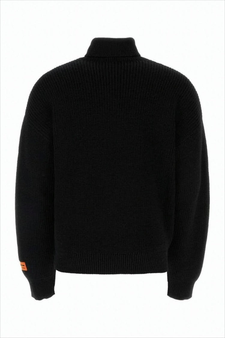 Cropped Wool Turtleneck Sweater With Logo Detail And Accent Patch