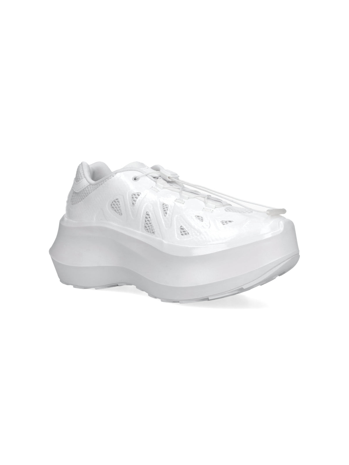 White Futuristic Sculpted Sole Mesh Sneakers