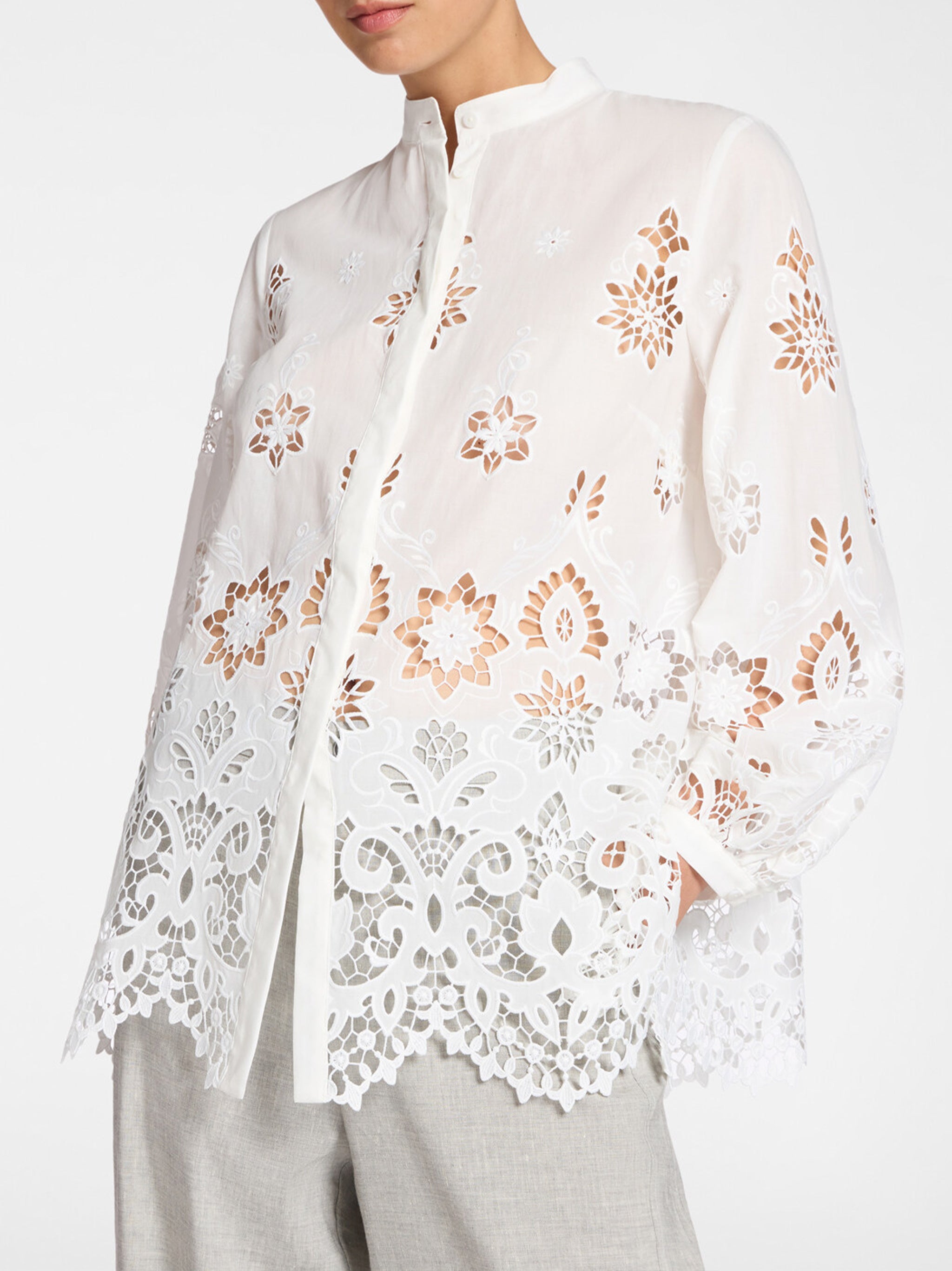 White Floral Cut-Out Lace Blouse