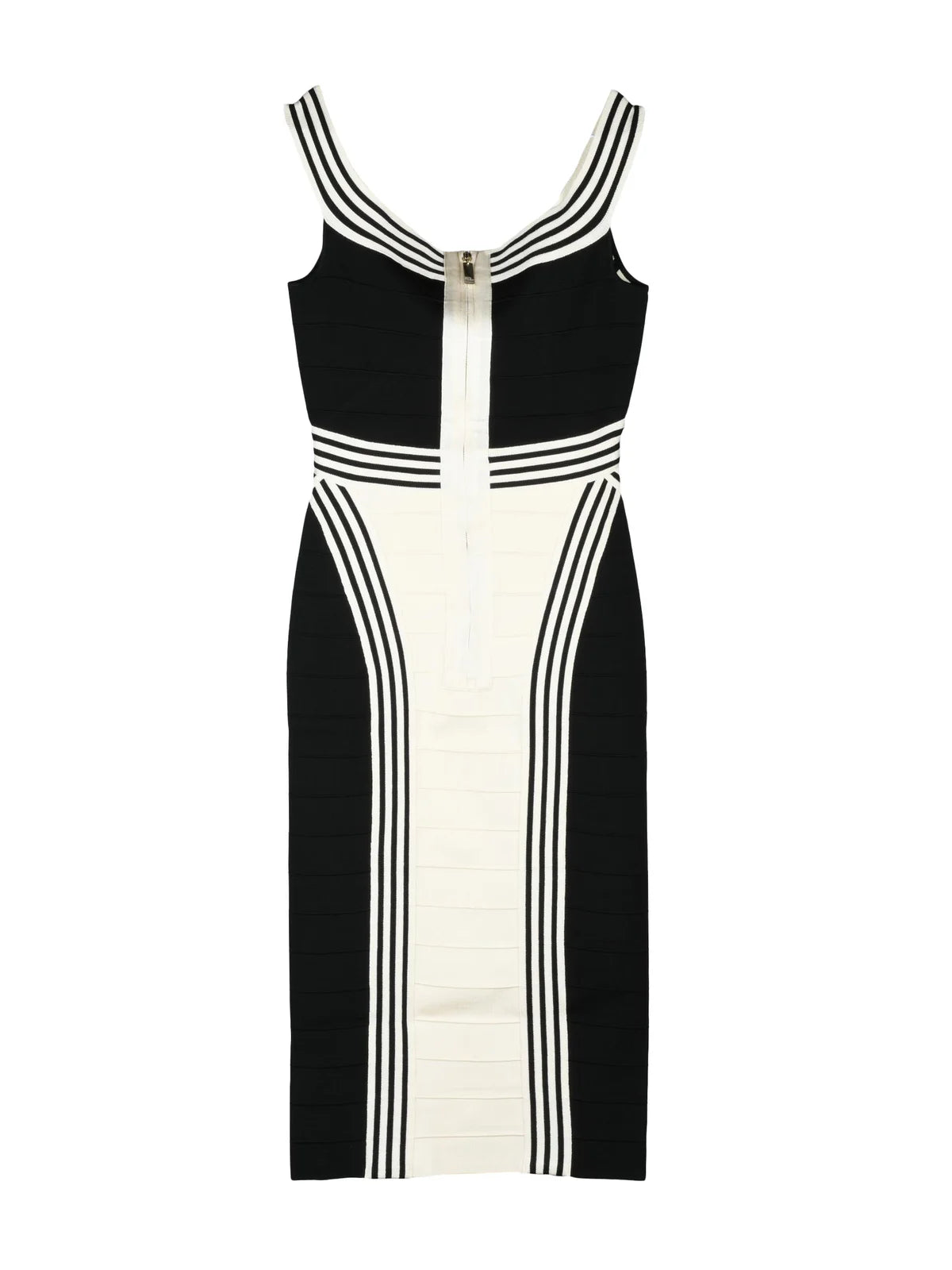 White/Black Viscose Polyamide Women Knit Midi Dress