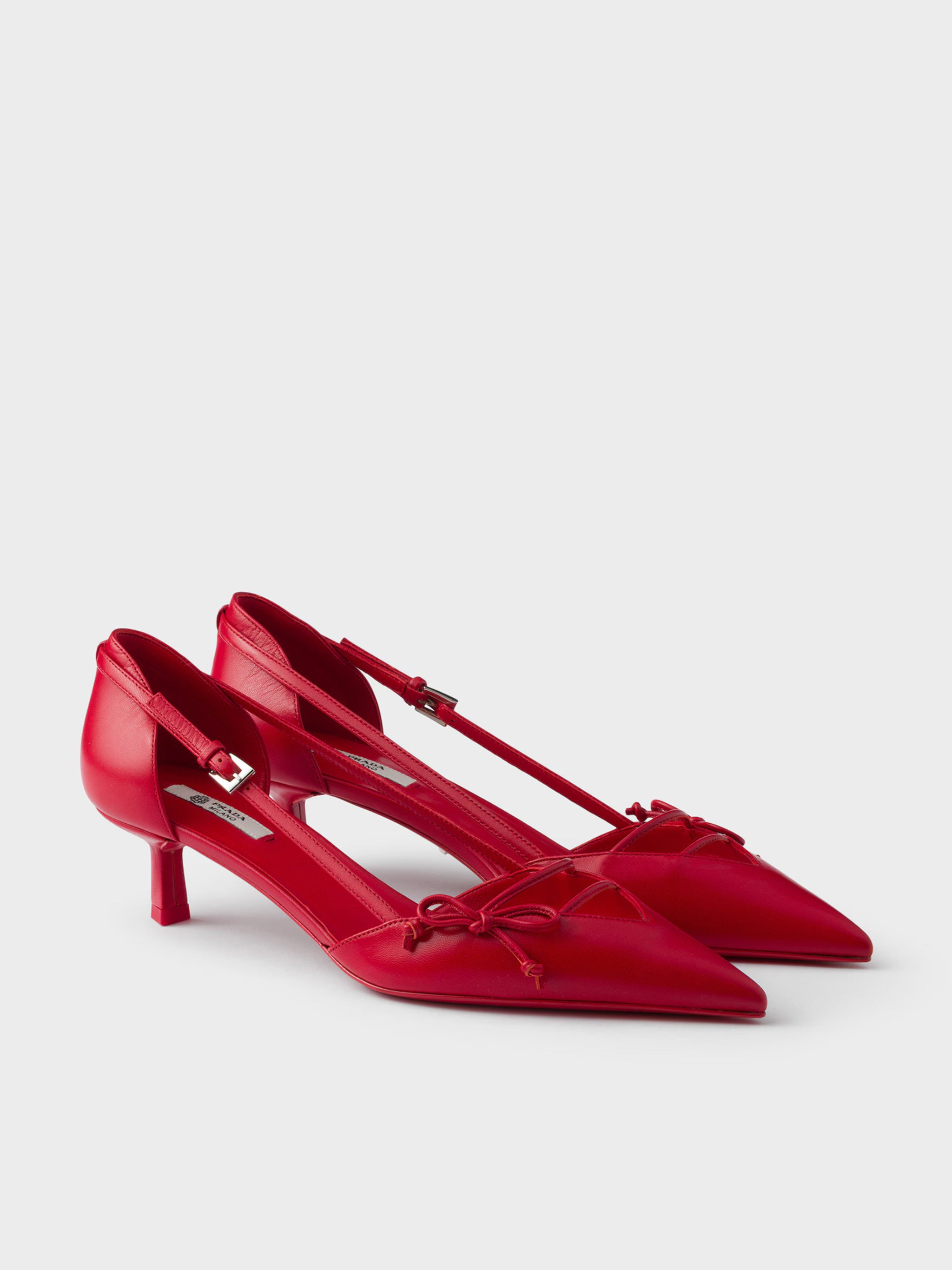 Red Pointed-Toe Slingback Bow Pumps