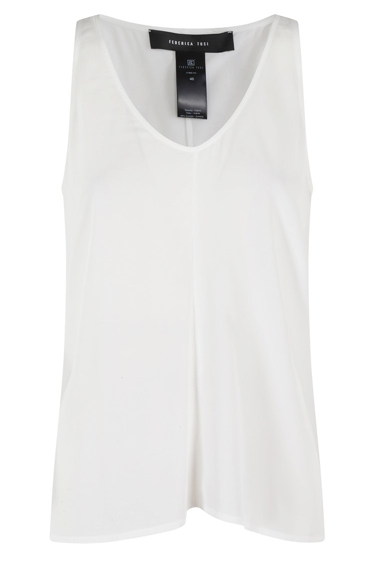 White Crepe De Chine Sleeveless Top