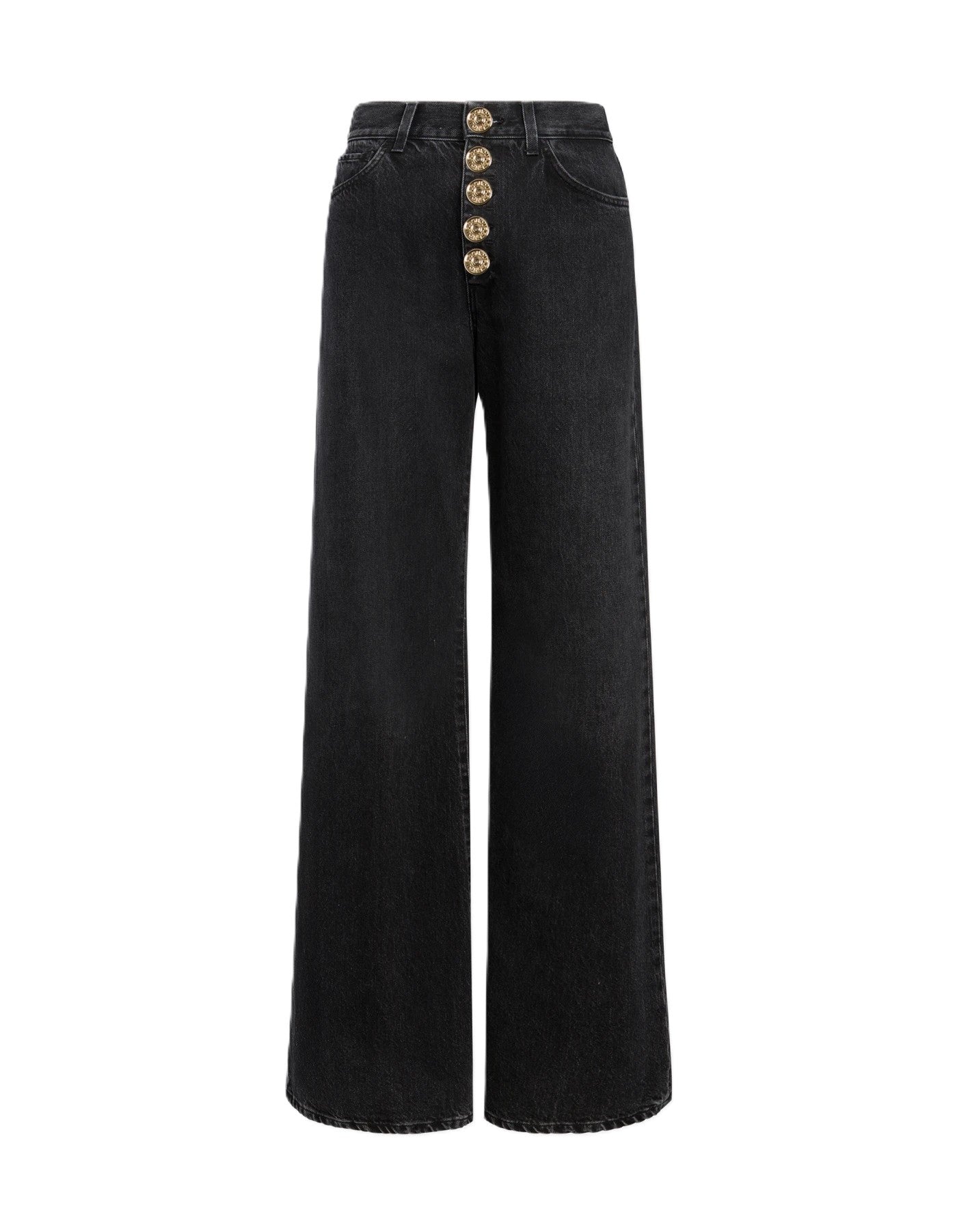 Wide-Leg Jeans with Ornate Gold Button Detailing