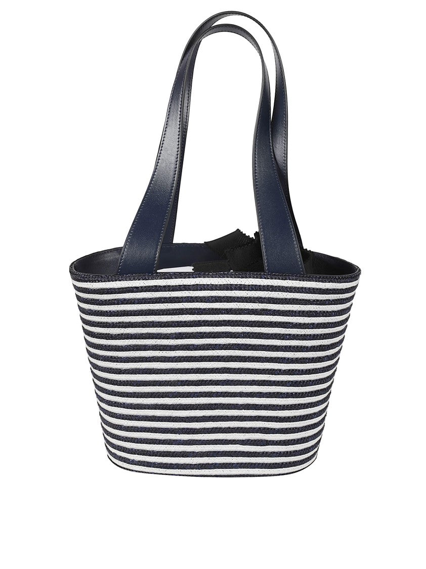 Structured Blue Handbag With Striped Design
