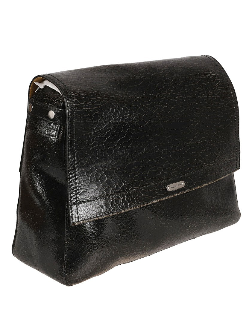 Textured Black Calf Leather Flap Bag