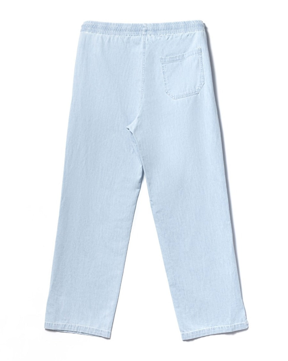 Relaxed Fit Light Blue Pants With Elastic Waistband And Tapered Leg