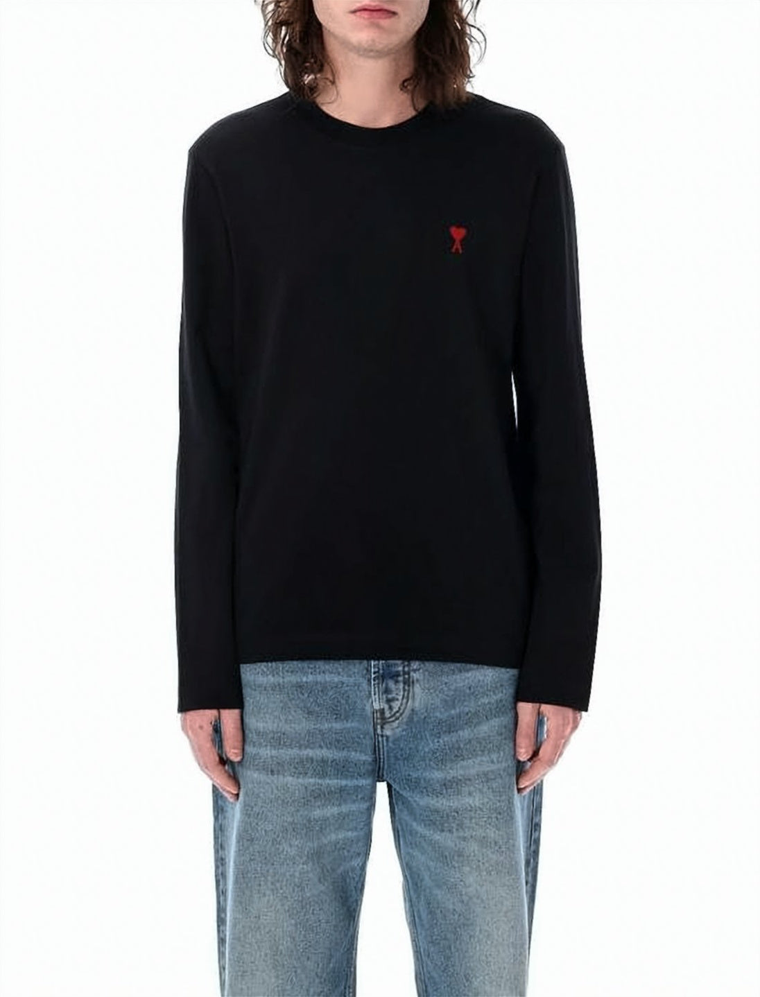 Minimalist Long-Sleeve Cotton Top with Embroidered Logo