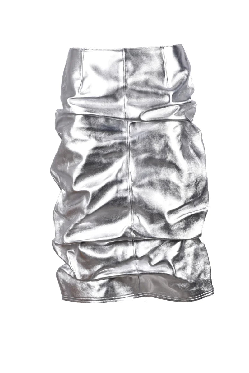 Leather Midi Skirt - Silver