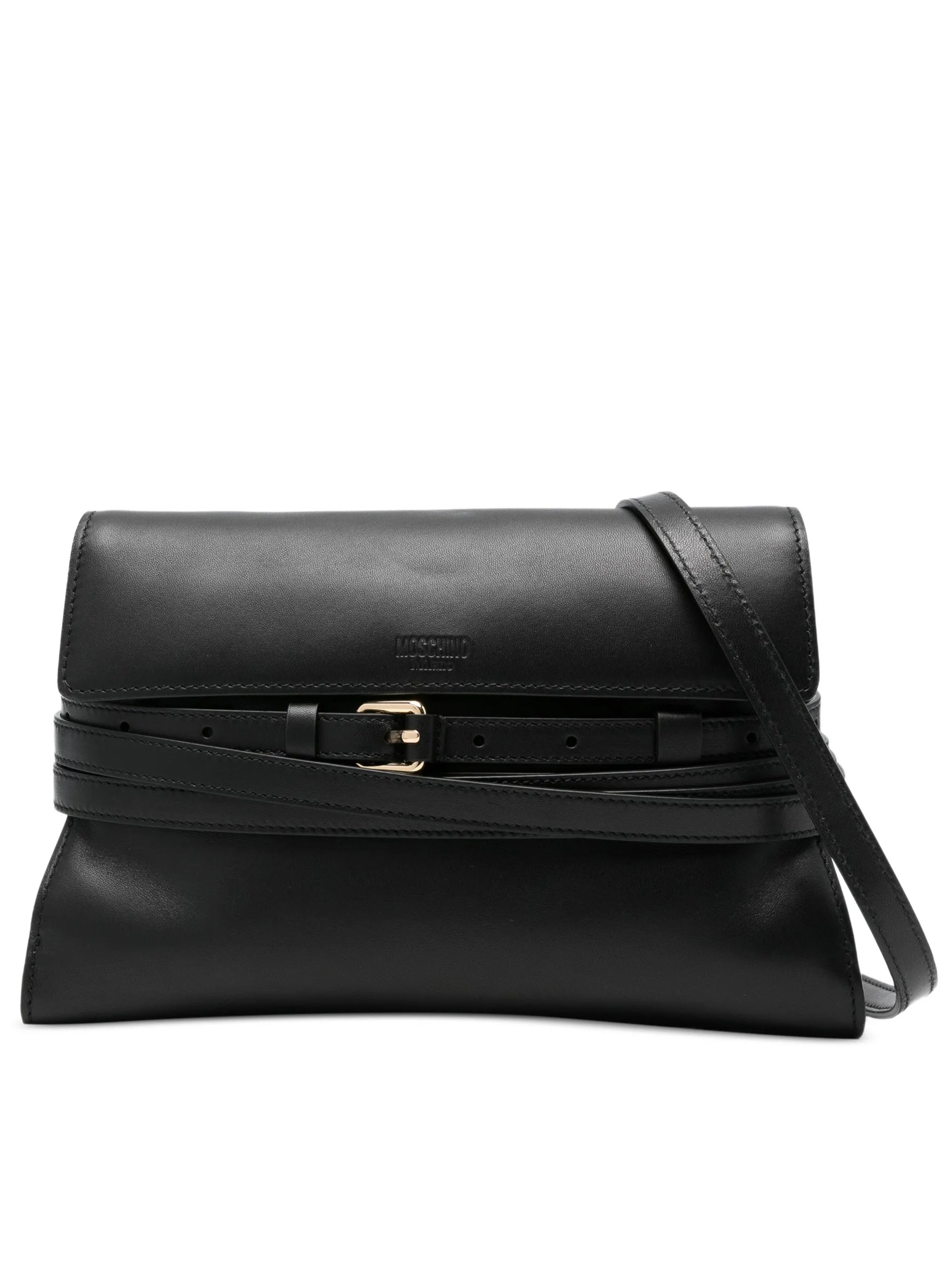 Fold-Over Nappa Leather Shoulder Bag With Gold