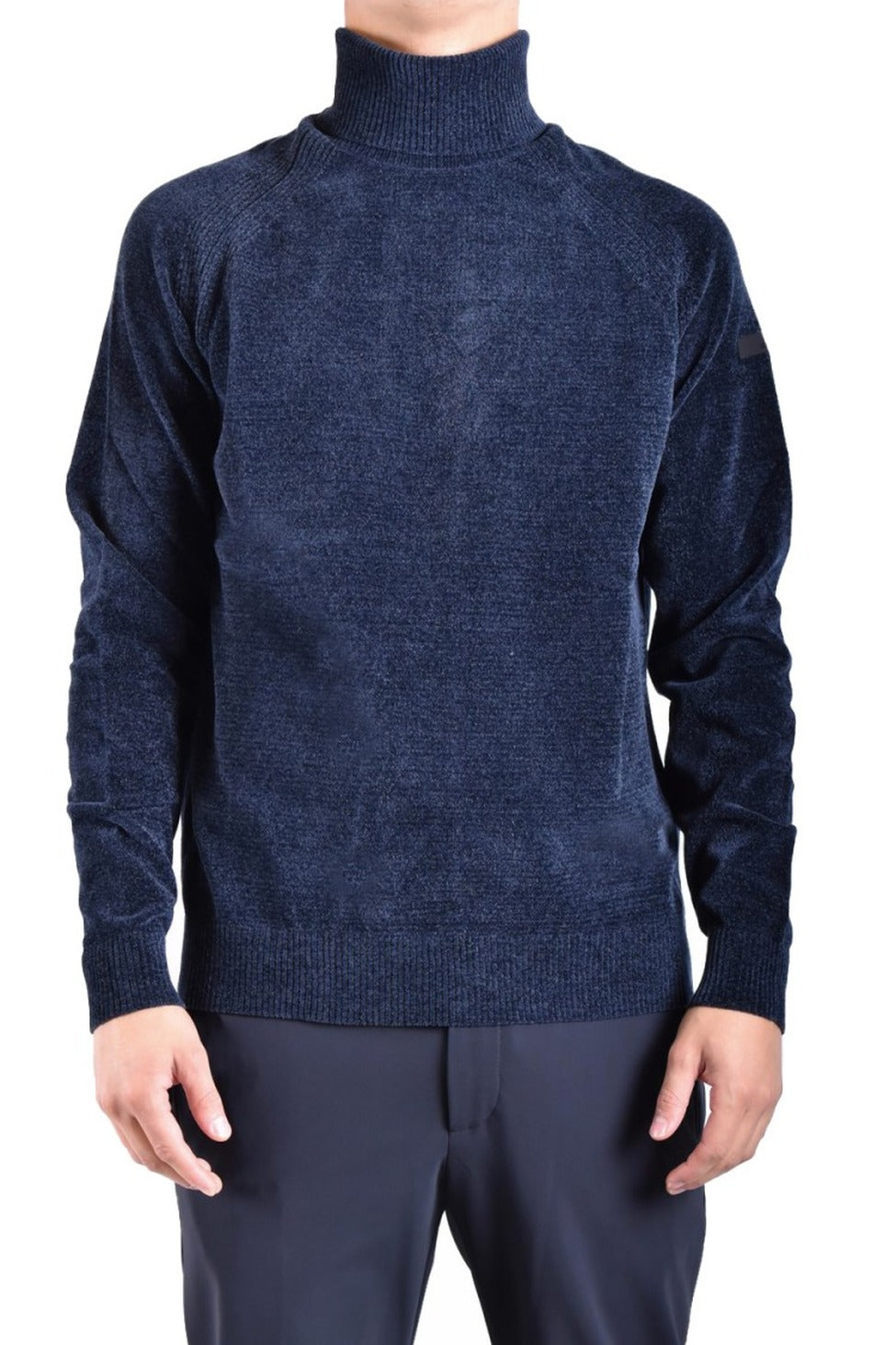 High Neck Blue Knitwear With Long Sleeves