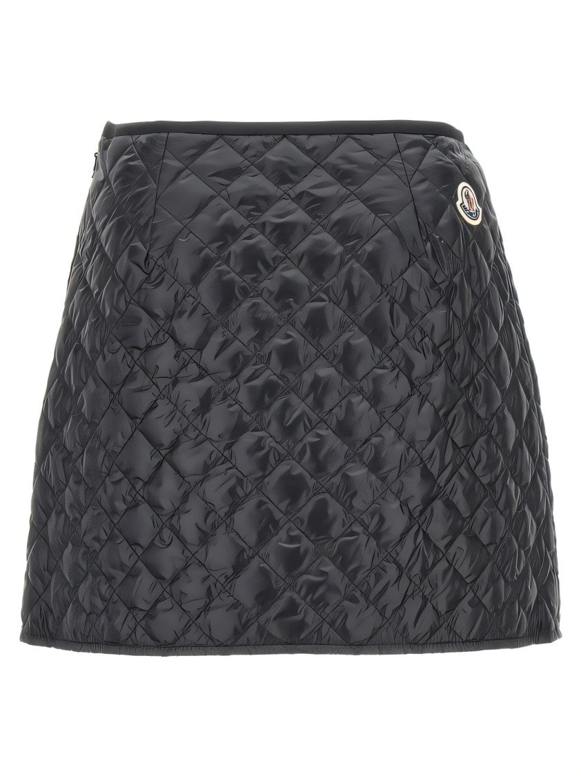 Black Miniskirt With Quilted Design And Glossy Finish