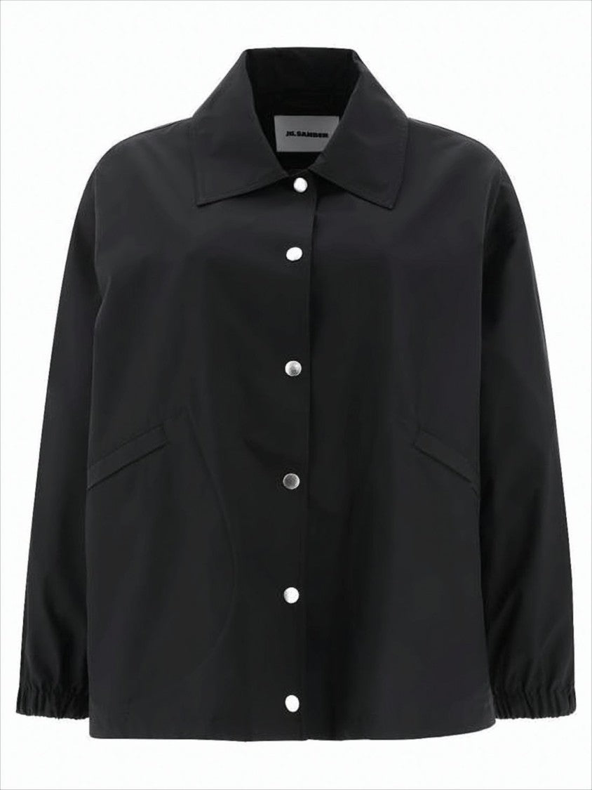Boxy Black Cotton Jacket with Bold Logo Detailing