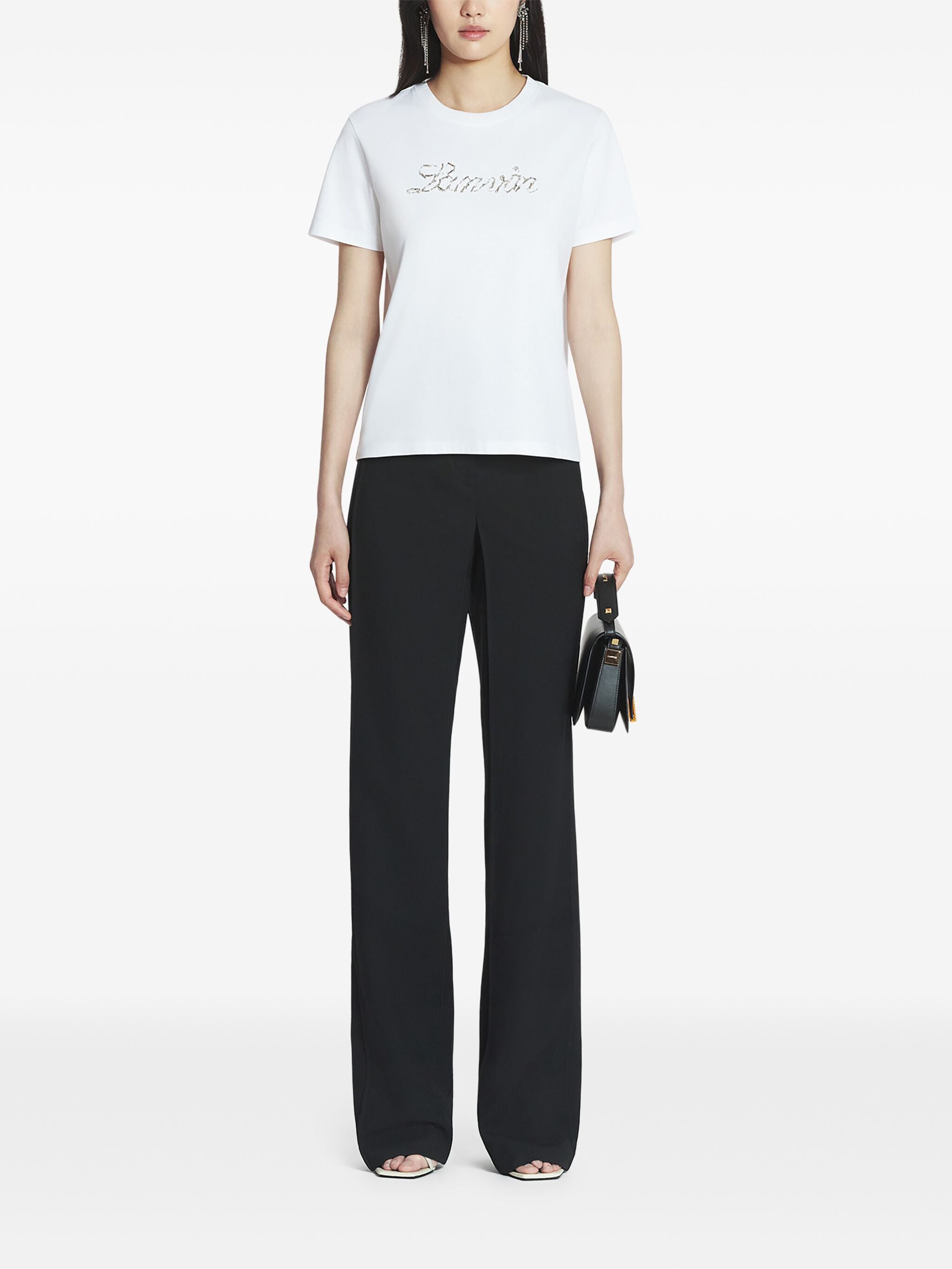 White Embroidered Script Logo Sequin T-Shirt