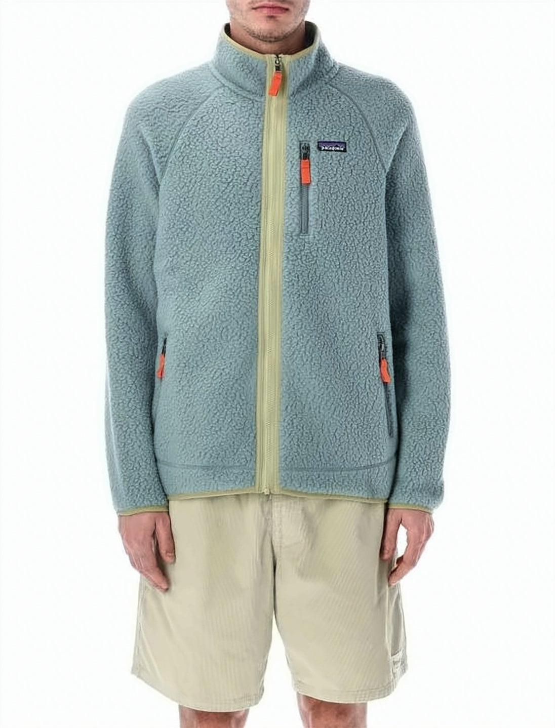 Textured Blue Fleece Jacket With High Collar