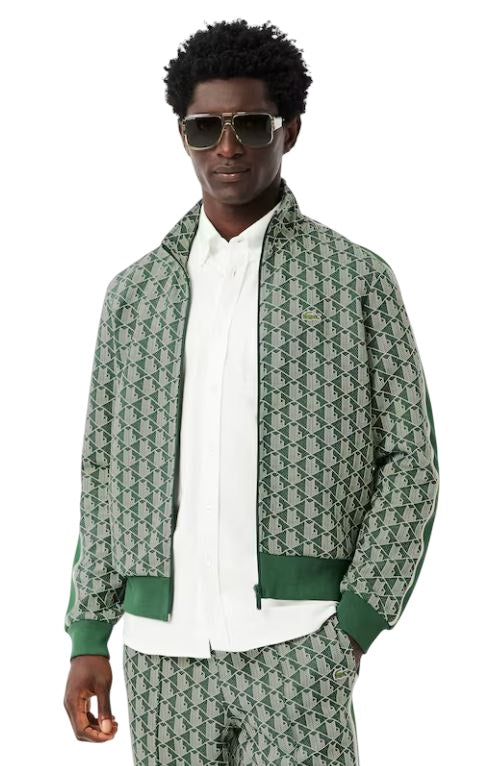 Jacquard Knit Zip-Up Sweatshirt With Contrasting Stripes