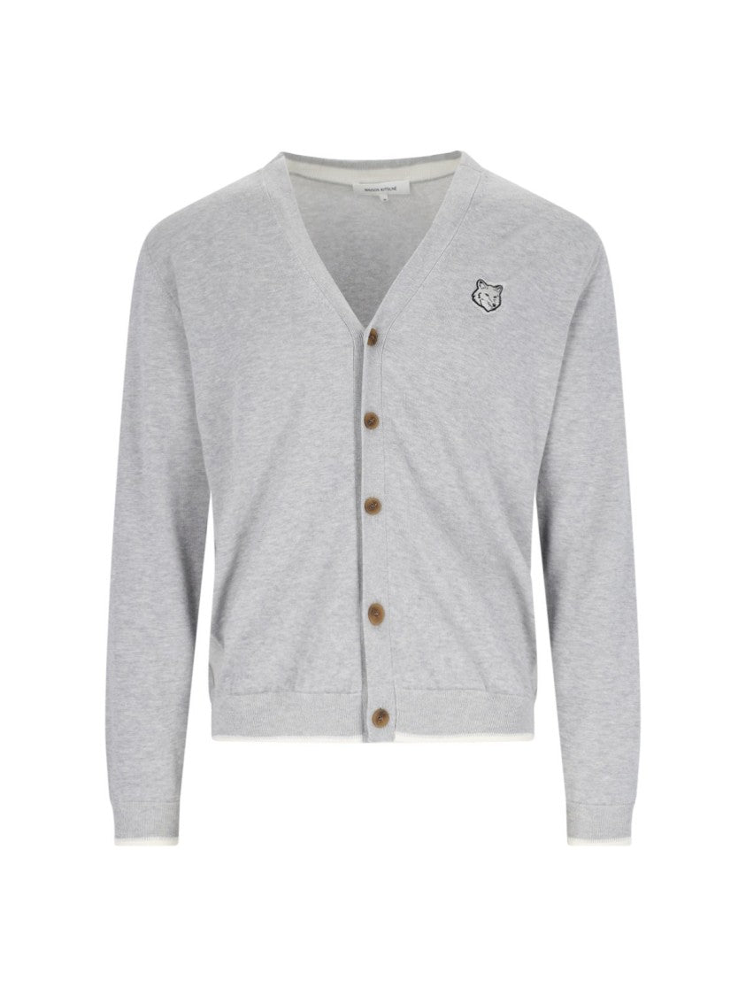 Classic V-Neck Knit Cardigan With Embroidered Emblem