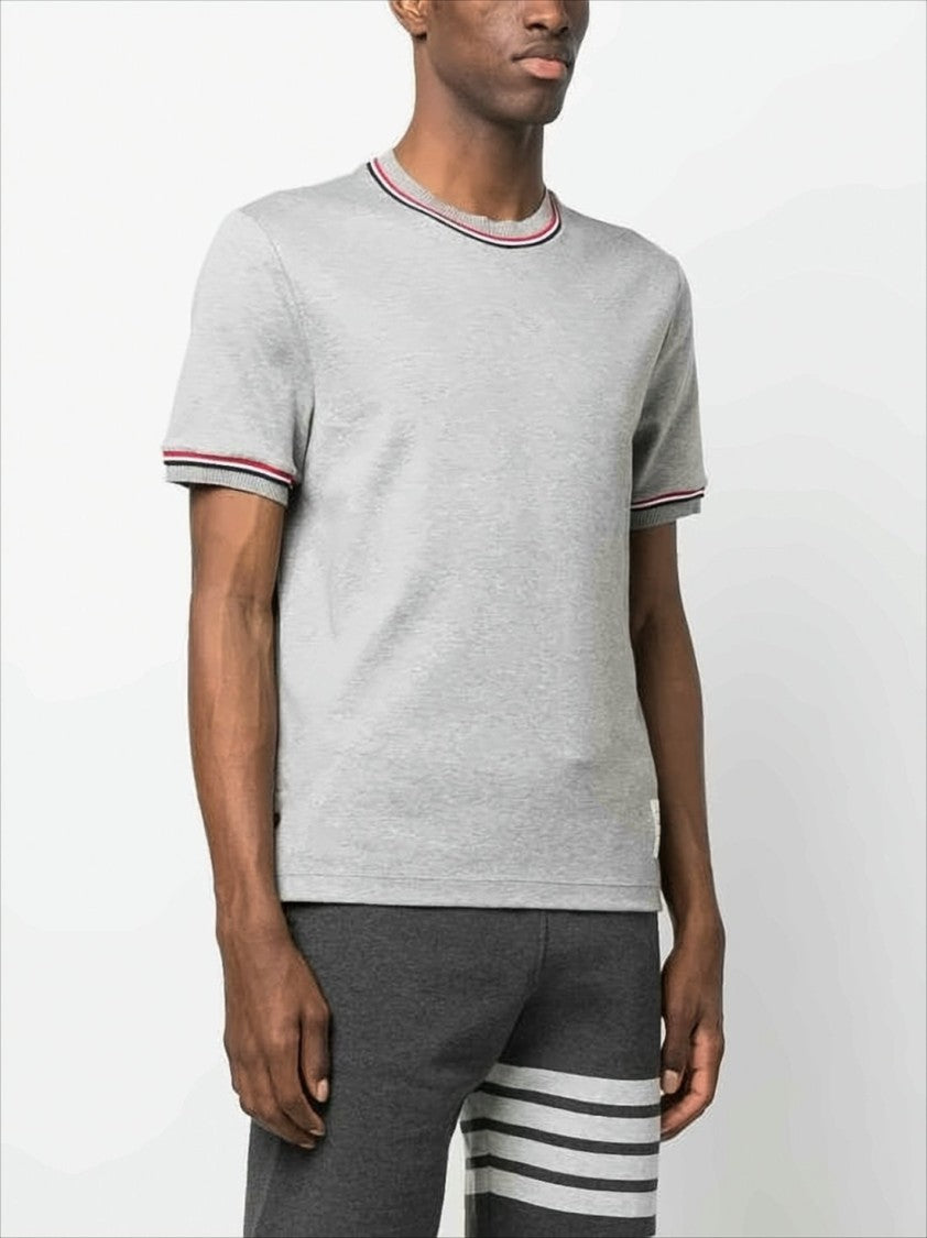 Heathered Grey Short-Sleeve T-Shirt with Accented Stripes