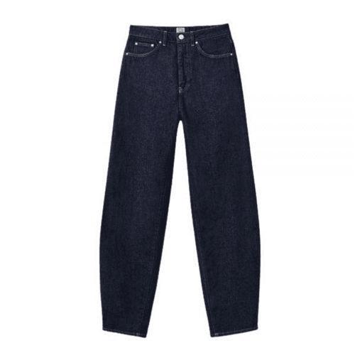 Straight-Leg Indigo Denim Pants with High Waist Design